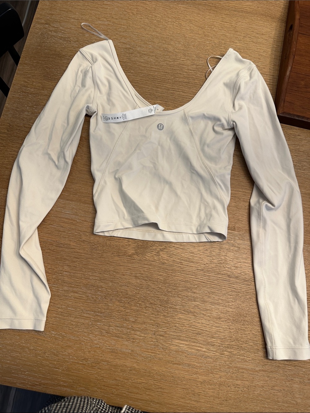 lululemon athletica Cream Long Sleeve Scoop-Neck Cropped Top